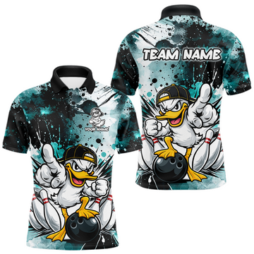 Maxcorners Custom Teal Funny Duck Bowling Jersey for Men Bowling Uniform Polo & 1/4 Zip Bowling Team Shirts