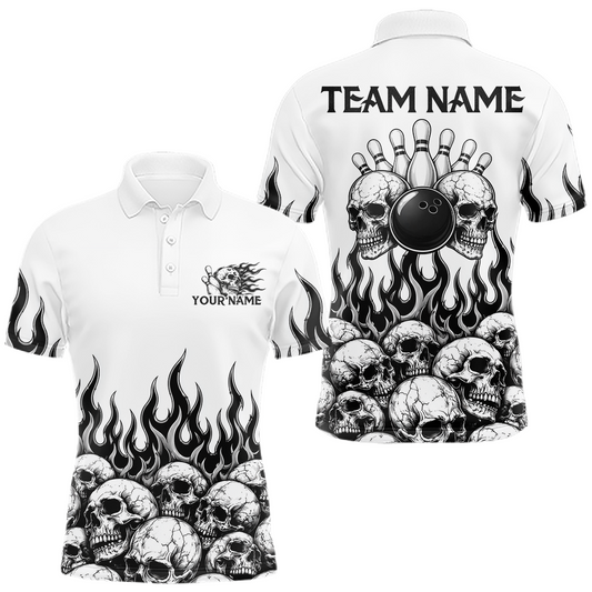 Maxcorners Custom Skull Flame Bowling Jersey for Men Bowling Team Shirts Bowling League Polo & 1/4 Zip LM1005