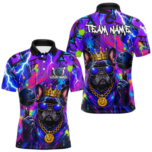 Maxcorners Custom Colorful Crown Bulldog Funny Bowling Jersey for Men Bowling League Bowling Team Shirts