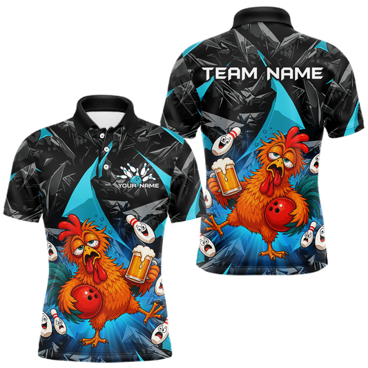 Maxcorners Custom Turquoise Funny Chicken Drunk Bowling Jersey for Men Funny Beer Bowling Team Shirts