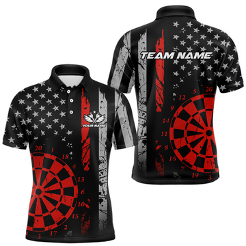 Maxcorners Custom Red US Flag Darts Shirt for Men Darts Team Jerseys Dart Tourament Polo & 1/4 Zip