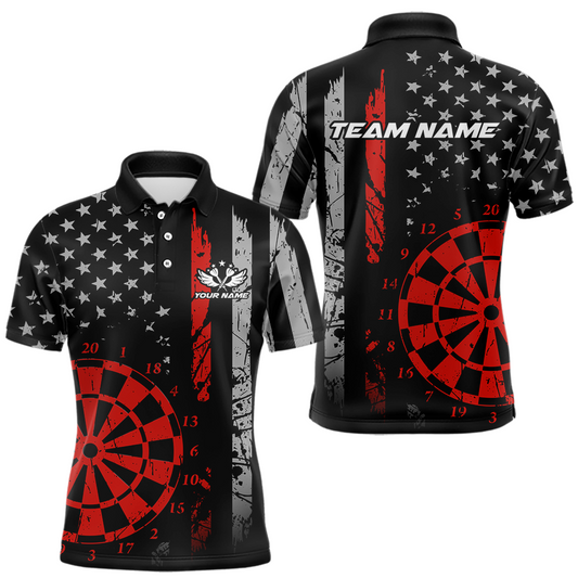 Maxcorners Custom Red US Flag Darts Shirt for Men Darts Team Jerseys Dart Tourament Polo & 1/4 Zip