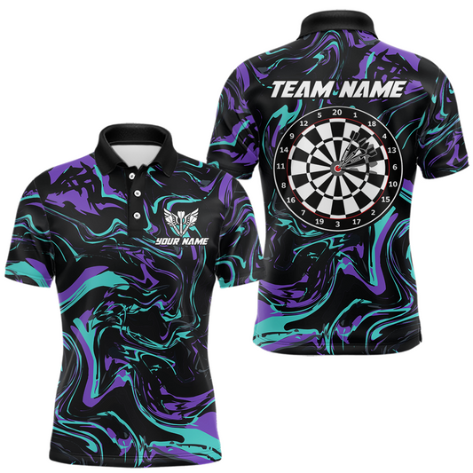 Maxcorners Purple-Turquoise Pattern Darts Team Jerseys Dart Shirts For Men Dart Tournament Polo & 1/4 Zip LM1501
