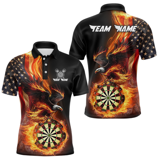 Maxcorners Custom Flame US Flag Eagle Darts Shirt for Men Darts Team Jerseys Dart Tourament Polo & 1/4 Zip