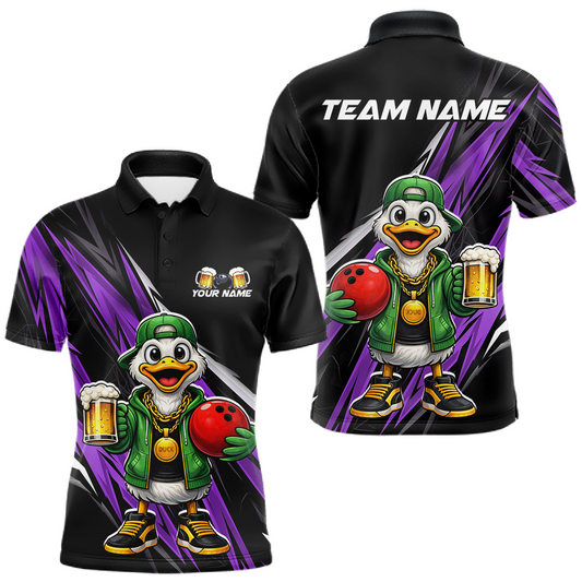 Maxcorners Custom Purple Beer Duck Bowling Shirt for Men Duck Funny Beer Bowling Team Jersey LM1104