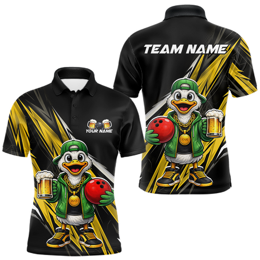 Maxcorners Custom Yellow Beer Duck Bowling Shirt for Men Duck Funny Beer Bowling Team Jersey LM1104