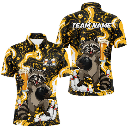 Maxcorners Custom Beer Raccoon Bowling Shirt for Men Bowling Polo & 1/4 Zip Bowling Team Shirts LM1005