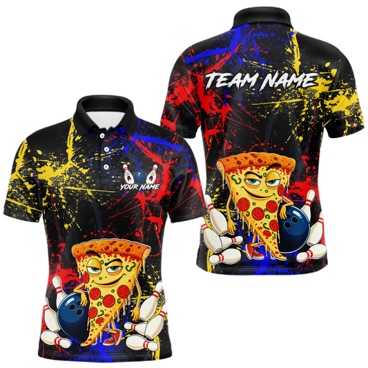Maxcorners Custom Colorful Funny Pizza Bowling Jersey for Men Bowling Team Shirts Polo & 1/4 Zip