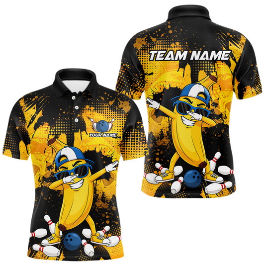 Maxcorners Custom Funny Banana Bowling Jersey for Men Bowling Team Shirts Bowling Polo & 1/4 Zip