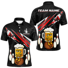 Maxcorners Custom Red Funny Beer Bowling Jersey for Men Bowling Team Shirts Polo & 1/4 Zip LM1112