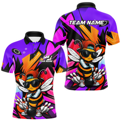 Maxcorners Custom Funny Bee Graffiti Pattern Bowling Jersey for Men Bowling Team Shirts Polo & 1/4 Zip LM1112