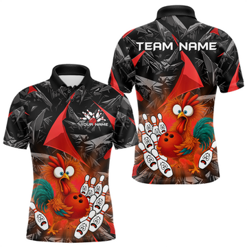 Maxcorners Custom Red Funny Chicken Bowling Jersey for Men Bowling Team Shirts Polo & 1/4 Zip