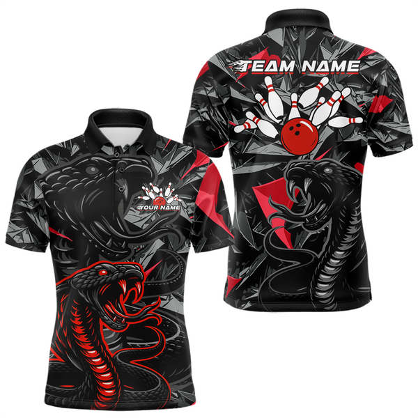 Maxcorners Custom Red Cobra Snake Bowling Jersey for Men Bowling Team Shirts Bowling Uniform Polo & 1/4 Zip MT0111