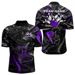Maxcorners Custom Purple Cobra Snake Bowling Jersey for Men Bowling Team Shirts Bowling Uniform Polo & 1/4 Zip MT0111