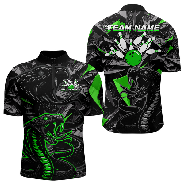 Maxcorners Custom Green Cobra Snake Bowling Jersey for Men Bowling Team Shirts Bowling Uniform Polo & 1/4 Zip MT0111