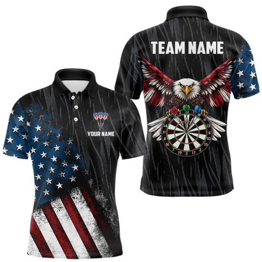 Maxcorners Custom US Flag Eagle Dart Shirts for Men Darts Team Jerseys Dart Tournament Polo & 1/4 Zip LM1202