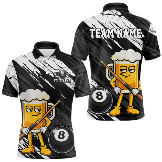 Maxcorners Custom Funny Black Beer 8 Ball Pool Men Billiard Polo & 1/4 Zip, Billiard Shirt, Billiard Team Jerseys LM2602