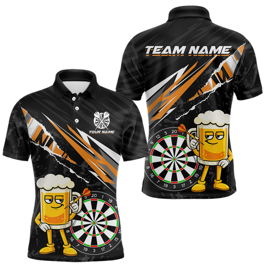 Maxcorners Custom Orange Funny Beer Dart Shirts for Men Darts Team Jerseys Dart Tournament Polo & 1/4 Zip LM1202