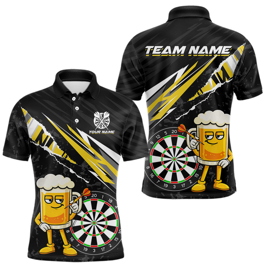 Maxcorners Custom Yellow Funny Beer Dart Shirts for Men Darts Team Jerseys Dart Tournament Polo & 1/4 Zip LM1202