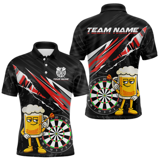 Maxcorners Custom Red Funny Beer Dart Shirts for Men Darts Team Jerseys Dart Tournament Polo & 1/4 Zip LM1202