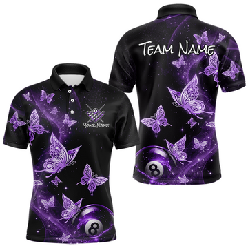 Maxcorners Custom Purlple Butterfly Galaxy 8 Ball Billiard Shirt for Men Billiard Team Jersey Billiard League LM1705