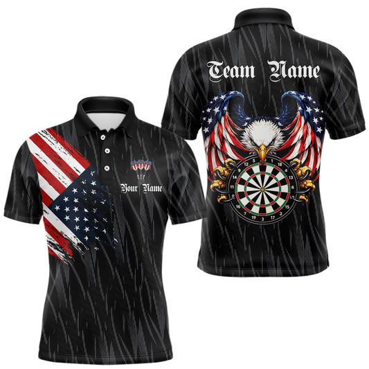 Maxcorners Custom US Flag Eagle Darts Shirt for Men Darts Team Jerseys Dart Tourament Polo & 1/4 Zip