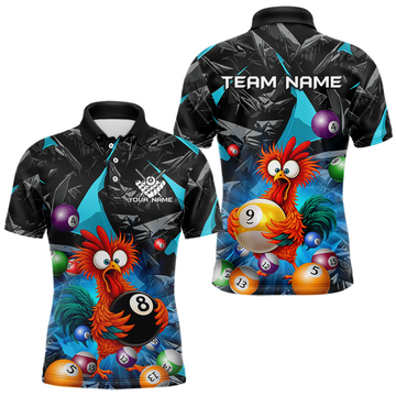Maxcorners Custom Turquoise Funny Chicken 8 Ball & 9 Ball Billiard Shirt for Men Billiard Team Jerseys LM1705