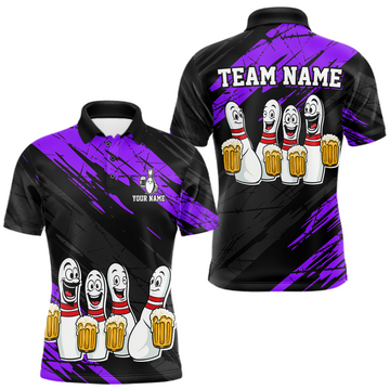 Maxcorners Custom Purple Funny Bowling Tournament Jersey for Men Bowling Team Shirts Polo & 1/4 Zip