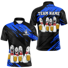 Maxcorners Custom Blue Funny Bowling Tournament Jersey for Men Bowling Team Shirts Polo & 1/4 Zip TU1612
