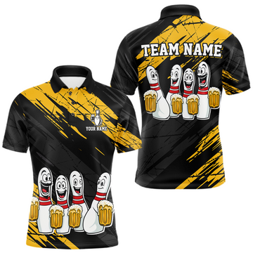 Maxcorners Custom Yellow Funny Bowling Tournament Jersey for Men Bowling Team Shirts Polo & 1/4 Zip