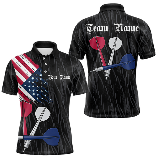 Maxcorners Custom American Flag Dart Shirts For Men Dart Board Shirts Polo & 1/4 Zip Dart Jersey Team LM2901