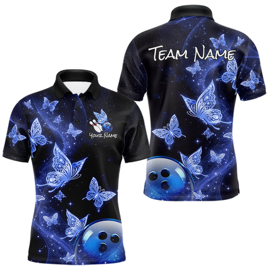 Maxcorners Custom Blue Galaxy Butterflies Bowling Shirt for Men Butterfly Bowling Team Jersey Bowling LeagueCustom Pink Galaxy Butterflies Bowling Shirt for Men Butterfly Bowling Team Jersey Bowling League LM1904