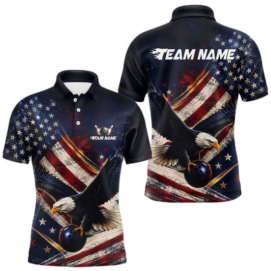 Maxcorners Custom Grunge US Flag Eagle Bowling Shirt for Men Bowling Uniform Bowling Team Shirts LM2405
