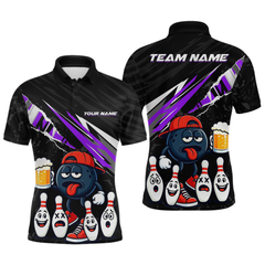 Maxcorners Custom Purple Funny Beer Bowling Jersey for Men Bowling Team Shirts Bowling Uniform Polo & 1/4 Zip MT1810