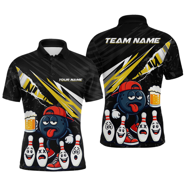 Maxcorners Custom Yellow Funny Beer Bowling Jersey for Men Bowling Team Shirts Bowling Uniform Polo & 1/4 Zip MT1810