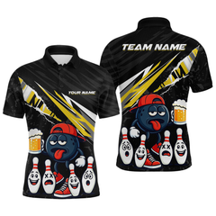 Maxcorners Custom Yellow Funny Beer Bowling Jersey for Men Bowling Team Shirts Bowling Uniform Polo & 1/4 Zip MT1810