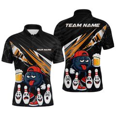 Maxcorners Custom Orange Funny Beer Bowling Jersey for Men Bowling Team Shirts Bowling Uniform Polo & 1/4 Zip MT1810