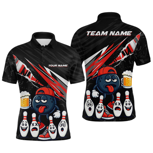 Maxcorners Custom Red Funny Beer Bowling Jersey for Men Bowling Team Shirts Bowling Uniform Polo & 1/4 Zip MT1810