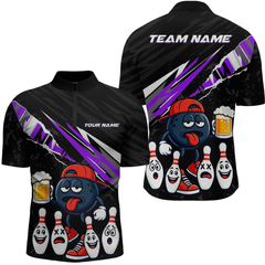 Maxcorners Custom Purple Funny Beer Bowling Jersey for Men Bowling Team Shirts Bowling Uniform Polo & 1/4 Zip MT1810