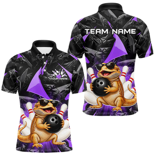 Maxcorners Custom Purple Funny Bearded Dragon Bowling Shirt for Men Bowling Team Shirts Bowling League LM2405