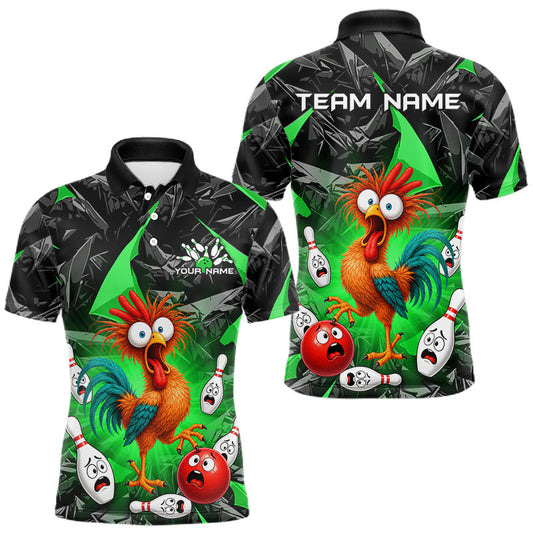 Maxcorners Custom Green Funny Chicken Bowling Jersey for Men Bowling Team Shirts Bowling League Bowling Outfit