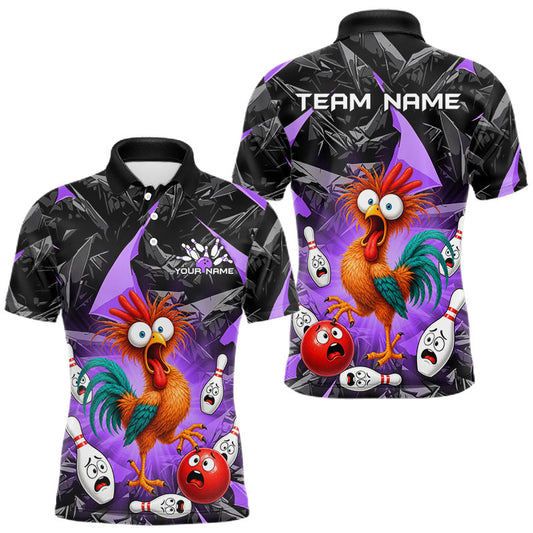 Maxcorners Custom Purple Funny Chicken Bowling Jersey for Men Bowling Team Shirts Bowling League Bowling Outfit