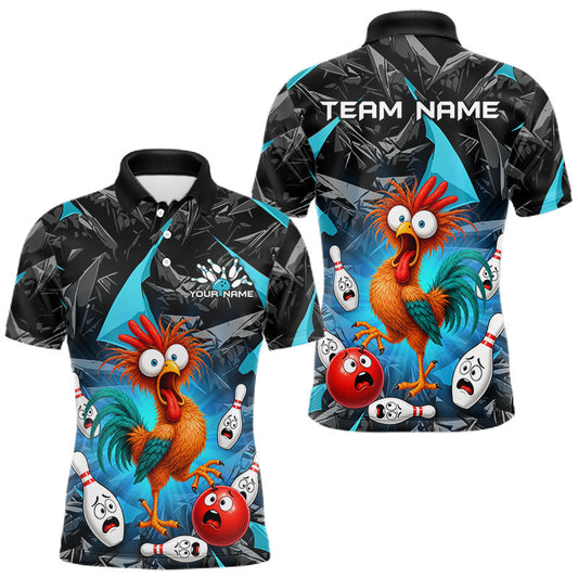 Maxcorners Custom Turquoise Funny Chicken Bowling Jersey for Men Bowling Team Shirts Bowling League Bowling Outfit