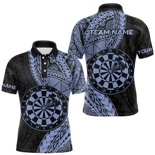 Maxcorners Custom Blue Tribal Dart Shirts for Men Dart Team Jersey Dartboard Gifts Polo & 1/4 Zip LM1903