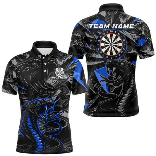 Maxcorners Blue Custom Cobra Snake Dart Shirts for Men Dart Team Jersey Dartboard Gifts Polo & 1/4 Zip LM1903