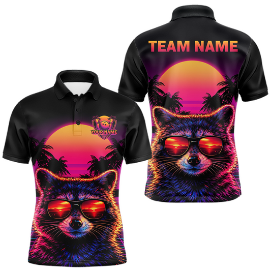 Maxcorners Custom Funny Raccoon Retro Sunset Bowling Jersey for Men Bowling Uniform Bowling Team Shirts LM1904