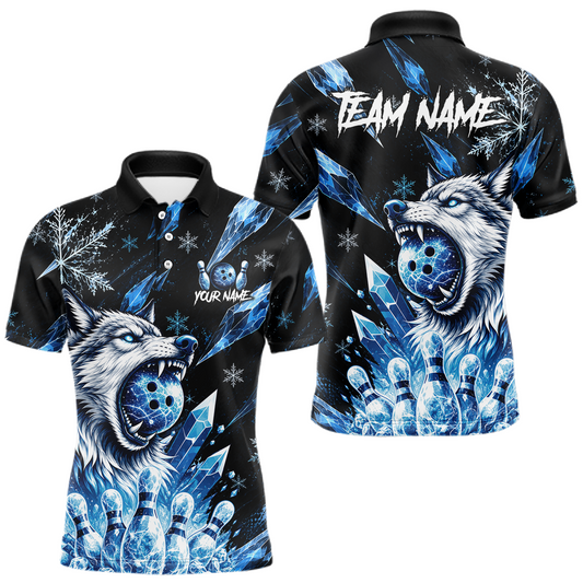 Maxcorners Custom Ice Wolf Bowling Jersey for Men Bowling Team Shirts Bowling League Polo & 1/4 Zip