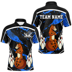 Maxcorners Custom Blue Funny Horse Bowling Tournament Jersey for Men Bowling Team Shirts Polo & 1/4 Zip LM1812