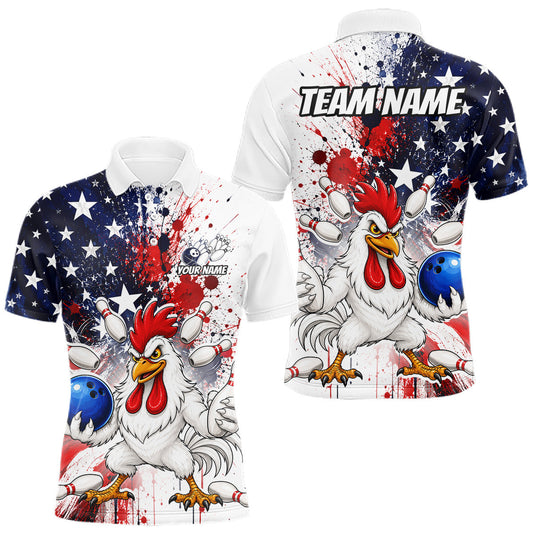 Maxcorners Custom US Flag Angry Chicken Bowling Shirt for Men Bowling Team Shirts Bowling League