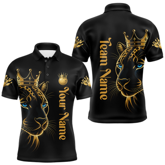 Maxcorners Custom Gold Crown Panther Bowling Jersey for Men Bowling Team Shirts Bowling League LM2306